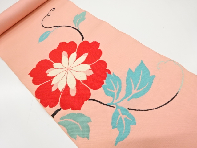 アンティーク　花模様織り出し　八寸帯地反物